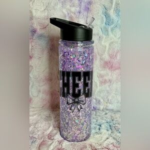 Purple Glitter Cheer Snow Globe Water Bottle